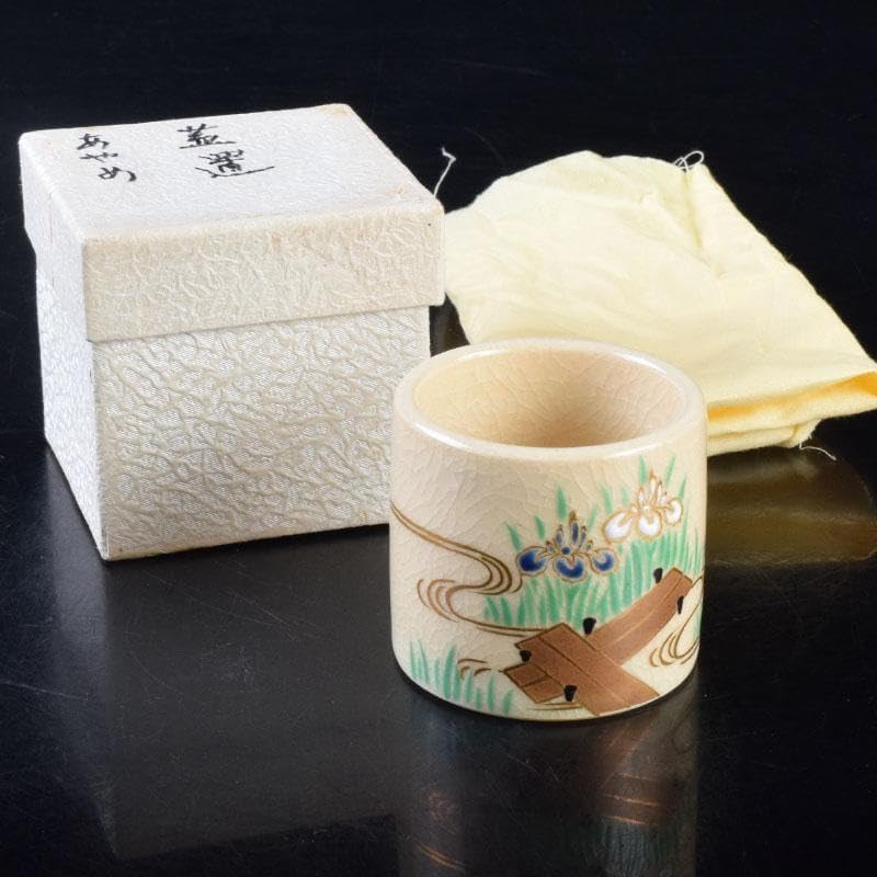 茶道具　京焼　色絵　菖蒲文　蓋置　在銘　V　8528 茶道具 京焼 色絵 菖蒲文 蓋置 在銘 V 8528 - メルカリ